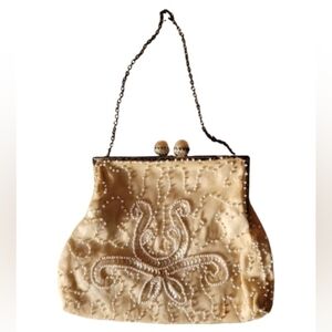 Elegant Cream Beaded Women's Bag Vintage